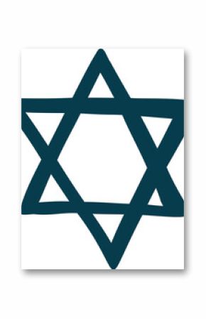Forming 6-pointed star in flat design using overlapping triangles teal lines transparent background