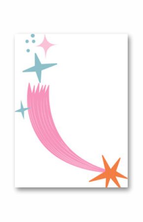 Flat vector orange star streaking across transparent background with pink ribbon tail and sparkles