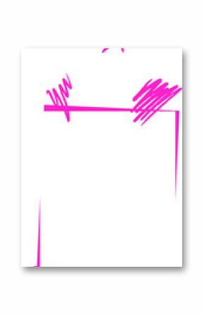 Flat design doodle frame forming on transparent backdrop, featuring magenta scribbles and star