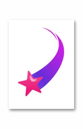 Flat shooting star icon is glowing on transparent background with pink star, purple gradient tail