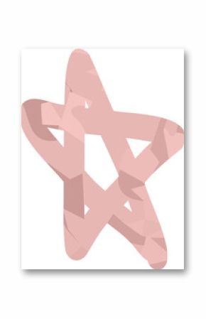 Abstract ribbon star is twisting in 3D render, with pastel pink facets on transparent background