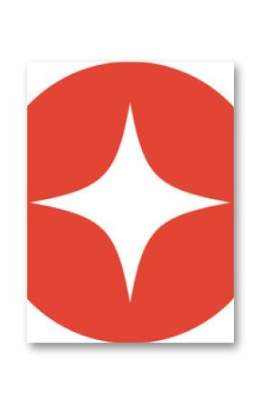 Red round emblem is floating in flat design on transparent background showing 4-point star shape