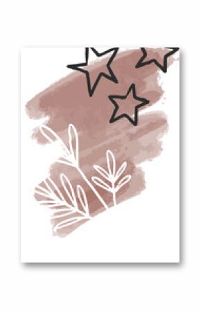 Flat abstract showing brown watercolor with white branch and star outlines, transparent background