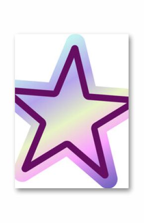 Flat five-pointed star is glowing with pastel gradient and purple outline on transparent backdrop
