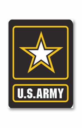 Flat US Army logo is featuring star outlined in gold, Army text panels on transparent background
