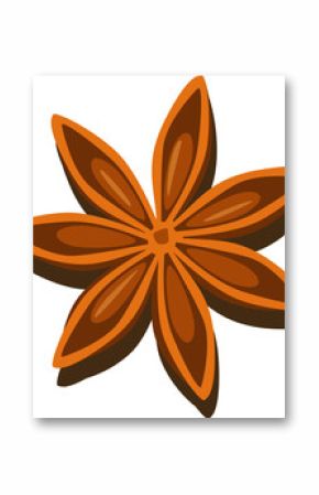 Stylized star anise pod is floating on transparent bg in vector with eight segments and shadows