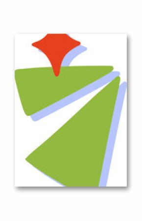 Flat design geometry is floating on transparent backdrop with three green triangles and orange star