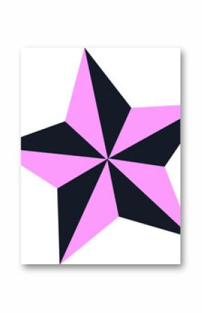 Displaying 2D 5-point pinwheel star with alternating pink charcoal facets on transparent background