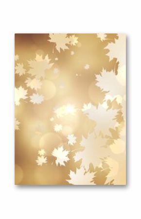Maple leaf silhouettes are floating in flat design, with glowing amber bokeh and hexagon lights