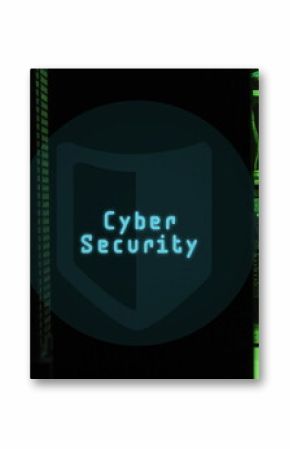 Displaying digital shield emblem glowing over secured data center, with server racks and LED lights