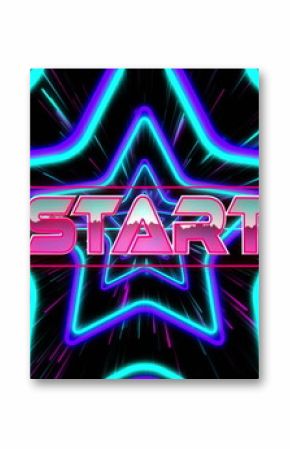 Pulsing neon star shapes radiating outward with neon lines in game screen, with START text glowing