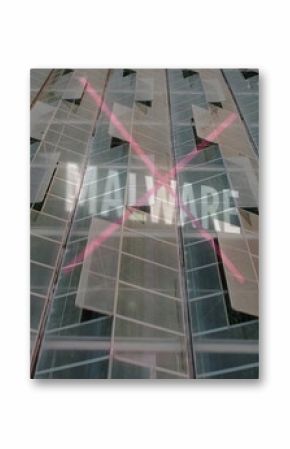 Highlighting neon pink X-shaped lights intersecting UNMARE text on glass wall, with metal framing