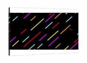 Displaying diagonal neon bars across black digital canvas, featuring tiny star-like specks