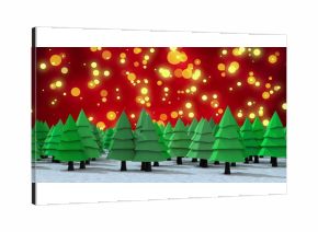 Image of glowing spot lights over christmas trees in winter scenery