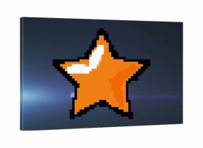 Displaying pixel orange star glowing against dark gradient, showing lens-flare  and  purple-blue str