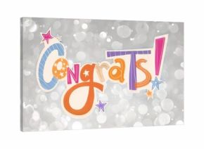 Floating stylized Congrats lettering dancing in digital composition, with decorative star icons