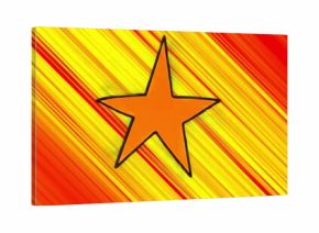 Floating five-pointed orange star on abstract diagonal gradient background, with black outline