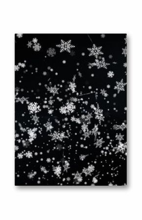 Image of snowflakes and lights on black background