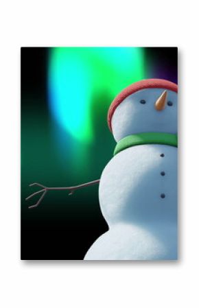 Image of christmas snow man moving over aurora borealis on black background