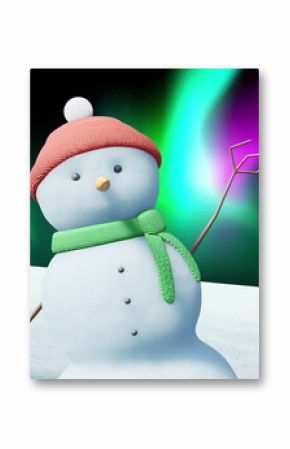 Image of christmas snow man moving over aurora borealis on black background