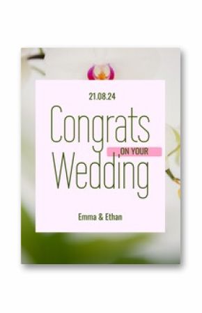 Celebrating love, a wedding congratulations card featuring a serene orchid backdrop