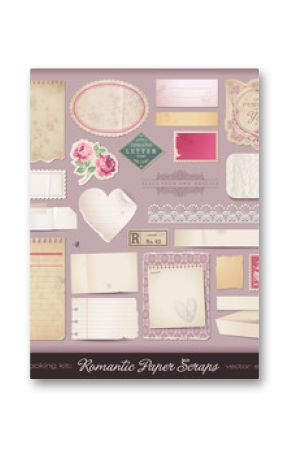 collection of romantic paper scraps and design elements