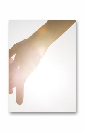 Romantic couple with clasped hands backlit by a bright evening s