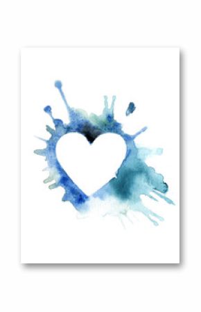 Abstract hand-drawn watercolor blue heart