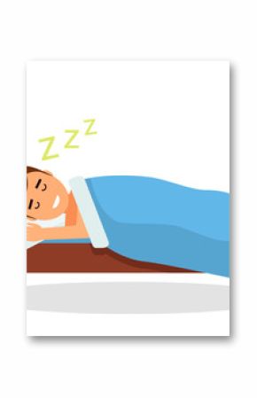 A baby boy sleeps a sweet dream in his bed under a blanket. Isolated vector illustration in a flat cartoon style