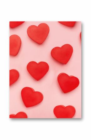 Flat view of valentines hearts  on pink background