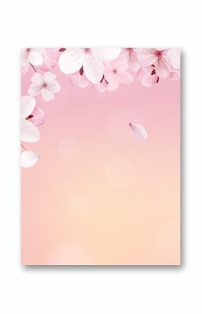 Beautiful print with blossoming light pink sakura flowers with place for text. Cherry on the background of the dawn. Vector illustration.