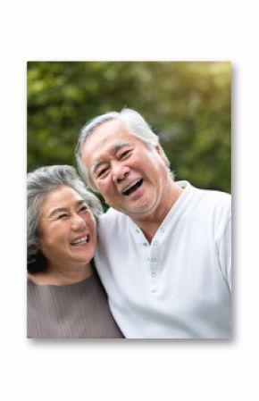 Senior Couple laughing at the park.