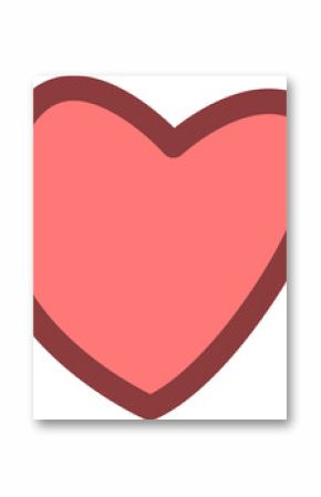 Flat heart icon is floating on transparent background with pink fill, maroon outline, copy space