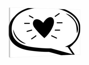 Cartoon style speech bubble is showing radiating heart icon on transparent background, copy space