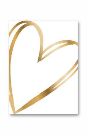 Stylized gold heart is floating on transparent background, showing calligraphic brushstroke texture