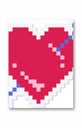 Stylized pixel-art heart is being pierced diagonally by blue pixel arrow on transparent background