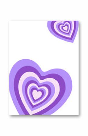 Two concentric hearts are floating in flat vector with purple rings and transparent background