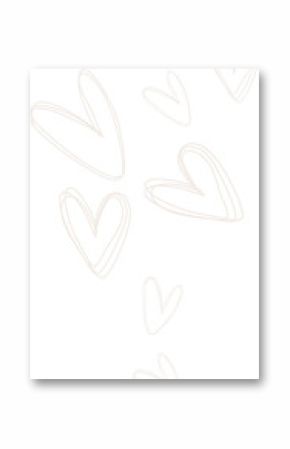 Hand-drawn heart outlines are flowing diagonally across transparent background in flat design