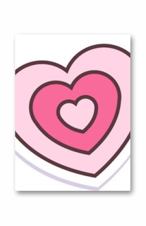 Showing nested hearts in flat art with transparent background dark brown outlines and violet shadow