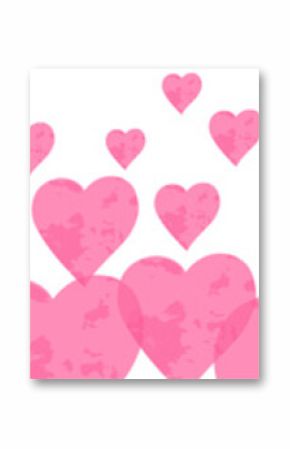 Hearts are floating in flat design with transparent background forming love border, copy space