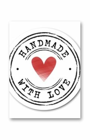 Image of handmade with love text and read heart on white background