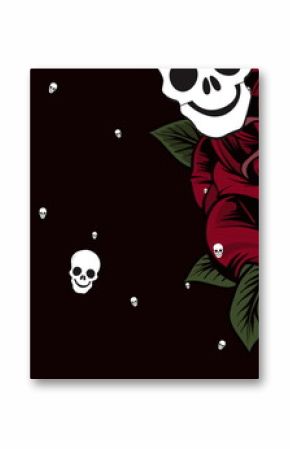 Image of skull icons falling and rose on black background