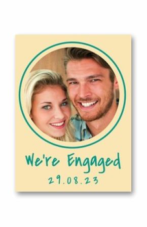 Celebrating love, a smiling couple announces their engagement, radiating joy and companionship