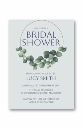Invitation to celebrate love, featuring elegant eucalyptus leaves framing the event details