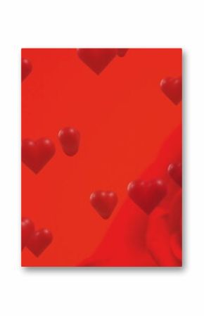 Image of red hearts over red rose on red background