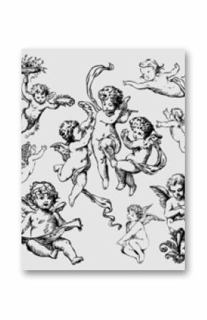 set of various angels or cupids