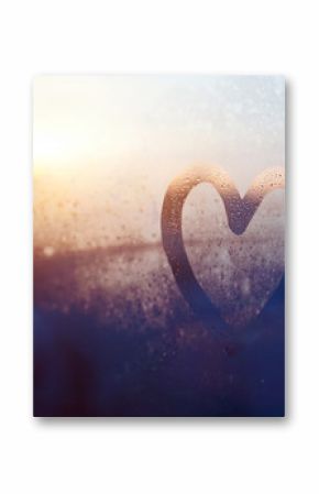 valentines day card, love and kindness concept, heart painted on frozen glass window