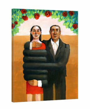 possessive love A man embraces a woman wrapping it completely with long arms