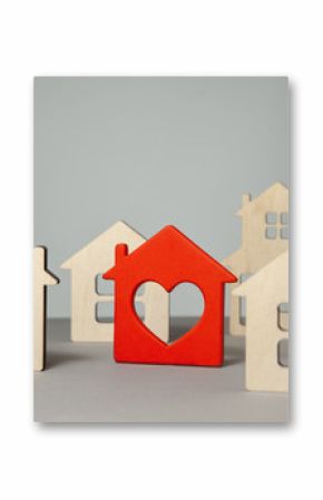 Search and selection of homes for purchase or rent. Many house and one red with heart