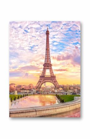 Romantyczny widok na Wieżę Eiffla o zachodzie słońca w Paryżu na zamówienie